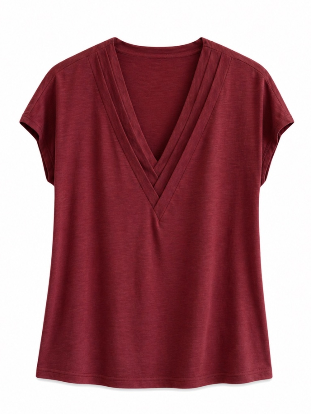 4/$20➡️ Emery Rose Marled Red T-Shirt Pleated V-Neck – Size Large GUC